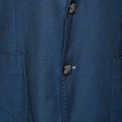 Pre Owned Balmain Blue Cotton Elbow Patch Detail Single Breasted Blazer XXXL