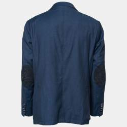 Pre Owned Balmain Blue Cotton Elbow Patch Detail Single Breasted Blazer XXXL