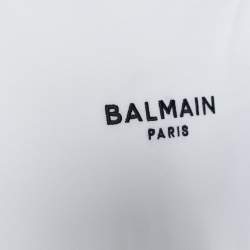 Pre Owned Balmain White Logo Embroidered Cotton Crew Neck T-Shirt L