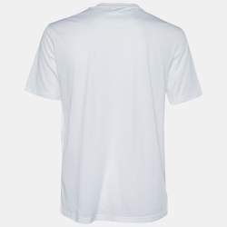 Pre Owned Balmain White Logo Embroidered Cotton Crew Neck T-Shirt L