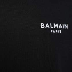 Pre Owned Balmain Black Logo Embroidered Cotton Crew Neck T-Shirt M