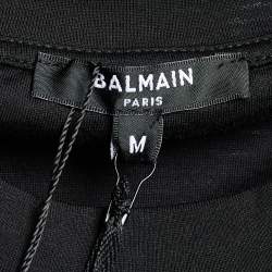 Pre Owned Balmain Black Logo Embroidered Cotton Crew Neck T-Shirt M