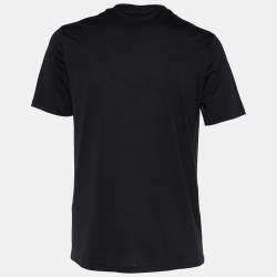 Pre Owned Balmain Black Logo Embroidered Cotton Crew Neck T-Shirt M
