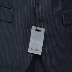 Pre Owned Balmain Midnight Blue Striped Wool Suit XS
