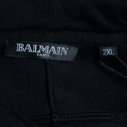 Balmain Black Neoprene Zip-Up Logo Print Hooded Jacket 2XL