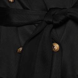 Pre Owned Balmain Black Jersey Belted Double Breasted Long Jacket M