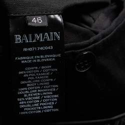 Pre Owned Balmain Monochrome Houndstooth Tweed Fringe Detail Blazer S