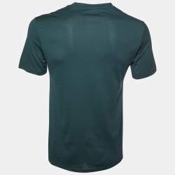 Pre Owned Balmain Deep Green Cotton Jersey Logo Embroidered Crew Neck T-Shirt S
