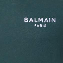 Pre Owned Balmain Deep Green Cotton Jersey Logo Embroidered Crew Neck T-Shirt S