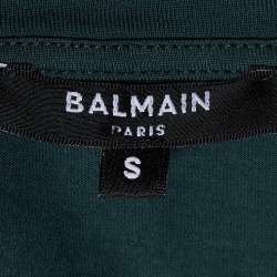 Pre Owned Balmain Deep Green Cotton Jersey Logo Embroidered Crew Neck T-Shirt S