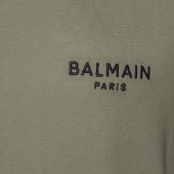 Pre Owned Balmain Khaki Green Cotton Jersey Logo Embroidered Crew Neck T-Shirt M