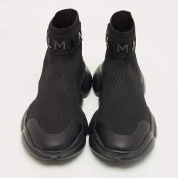 Pre Owned Balmain Black Stretch Knit Sock High Slip On Sneakers Size 44