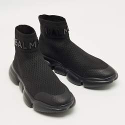 Pre Owned Balmain Black Stretch Knit Sock High Slip On Sneakers Size 44