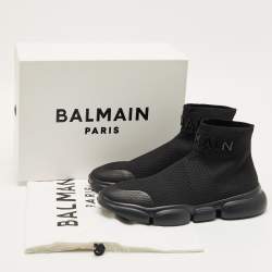 Pre Owned Balmain Black Stretch Knit Sock High Slip On Sneakers Size 44