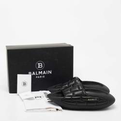 Balmain Black Quilted Leather B-IT Slide Sandals Size 45