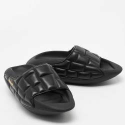 Balmain Black Quilted Leather B-IT Slide Sandals Size 45
