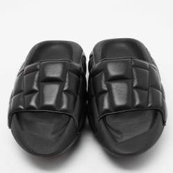 Balmain Black Quilted Leather B-IT Slide Sandals Size 45