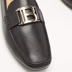 Balmain Black Leather Logo Loafers Size 40