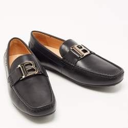 Balmain Black Leather Logo Loafers Size 40