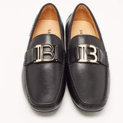 Balmain Black Leather Logo Loafers Size 40