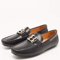 Balmain Black Leather Logo Loafers Size 40