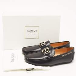 Balmain Black Leather Logo Loafers Size 40