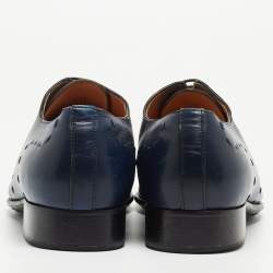 Balmain Navy Blue Leather Lace Up Oxfords Size 42