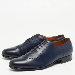 Balmain Navy Blue Leather Lace Up Oxfords Size 42
