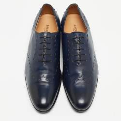 Balmain Navy Blue Leather Lace Up Oxfords Size 42