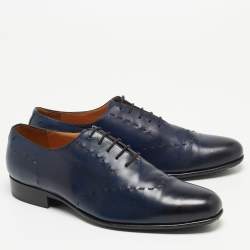 Balmain Navy Blue Leather Lace Up Oxfords Size 42