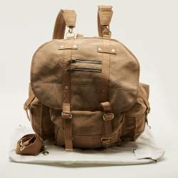Pre Owned Balmain Beige Suede Drawstring Military Backpack