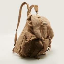 Pre Owned Balmain Beige Suede Drawstring Military Backpack