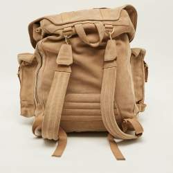 Pre Owned Balmain Beige Suede Drawstring Military Backpack