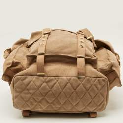 Pre Owned Balmain Beige Suede Drawstring Military Backpack