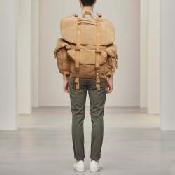 Pre Owned Balmain Beige Suede Drawstring Military Backpack