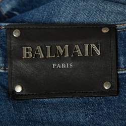 Balmain Blue Washed & Distressed Denim Jeans L Waist 36"