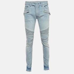 Pre Owned Balmain Blue Washed Denim Skinny Jeans M Waist 32"