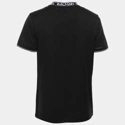 Pre Owned Balmain Black Cotton Crew Neck Logo T-Shirt M