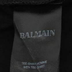 Pre Owned Balmain Black Cotton Crew Neck Logo T-Shirt M