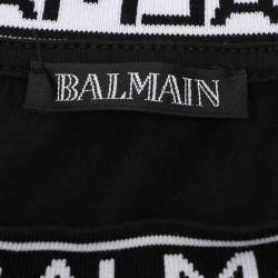 Pre Owned Balmain Black Cotton Crew Neck Logo T-Shirt M