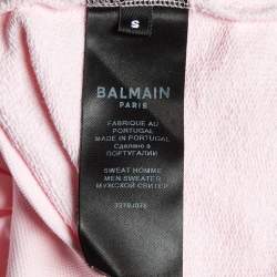 Pre Owned Balmain Pink Logo Print Cotton Crew Neck Sweatshirt S