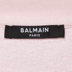 Pre Owned Balmain Pink Logo Print Cotton Crew Neck Sweatshirt S