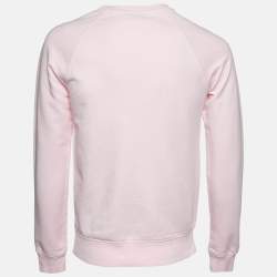Pre Owned Balmain Pink Logo Print Cotton Crew Neck Sweatshirt S