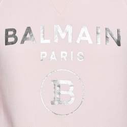 Pre Owned Balmain Pink Logo Print Cotton Crew Neck Sweatshirt S