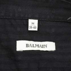 Pre Owned Balmain Black Cotton Knit Polo Shirt M