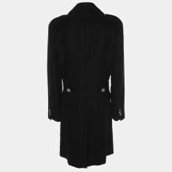Balmain Black Viscose Blend Double Breasted Long Coat XXL