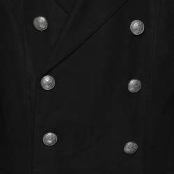 Balmain Black Viscose Blend Double Breasted Long Coat XXL