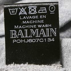 Pre Owned Balmain Grey Cotton Crew Neck Distressed T-Shirt M