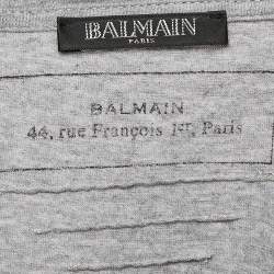 Pre Owned Balmain Grey Cotton Crew Neck Distressed T-Shirt M