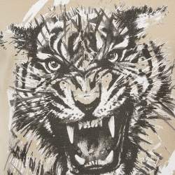Balmain Beige Tiger Print Cotton Round Neck T-Shirt M